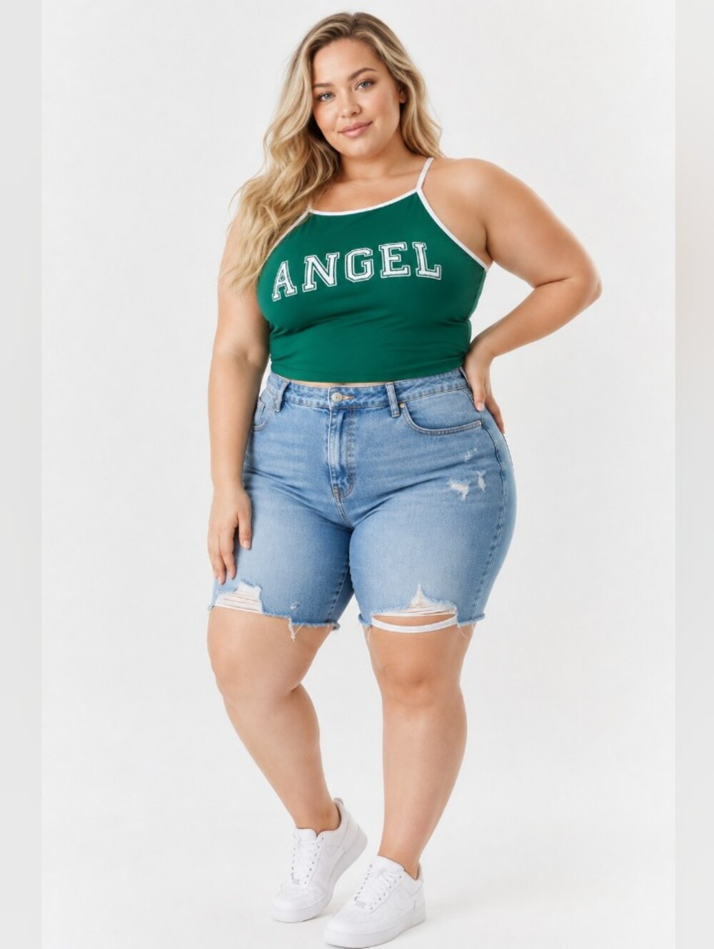 Angel Graphic Green Cropped Tank Top - Women's Large